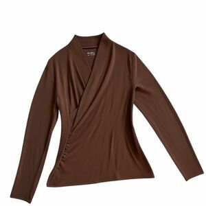 OGL Chocolate Brown Draped Wrap Long-Sleeve Top Large
